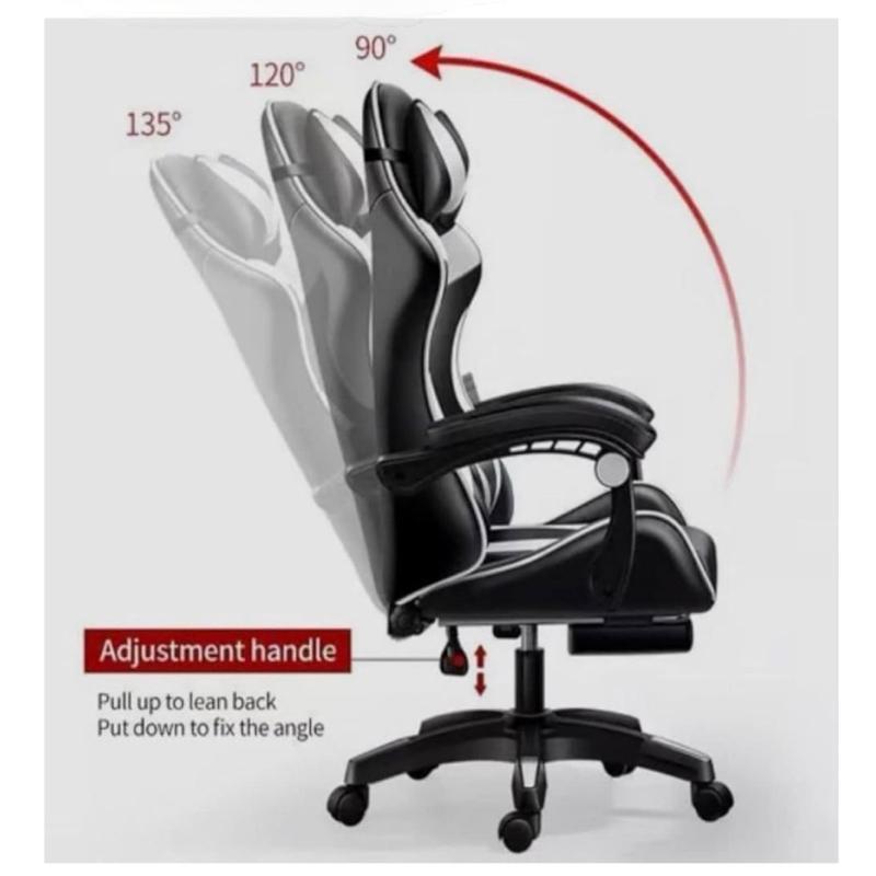 Ergonomic Gaming Chair with Footrest, High Back Racing Style Recliner, PU Leather Computer Chair with 360° Swivel, Adjustable Backrest, Lumbar Support & Headrest Pillow, Durable Comfort for Adults