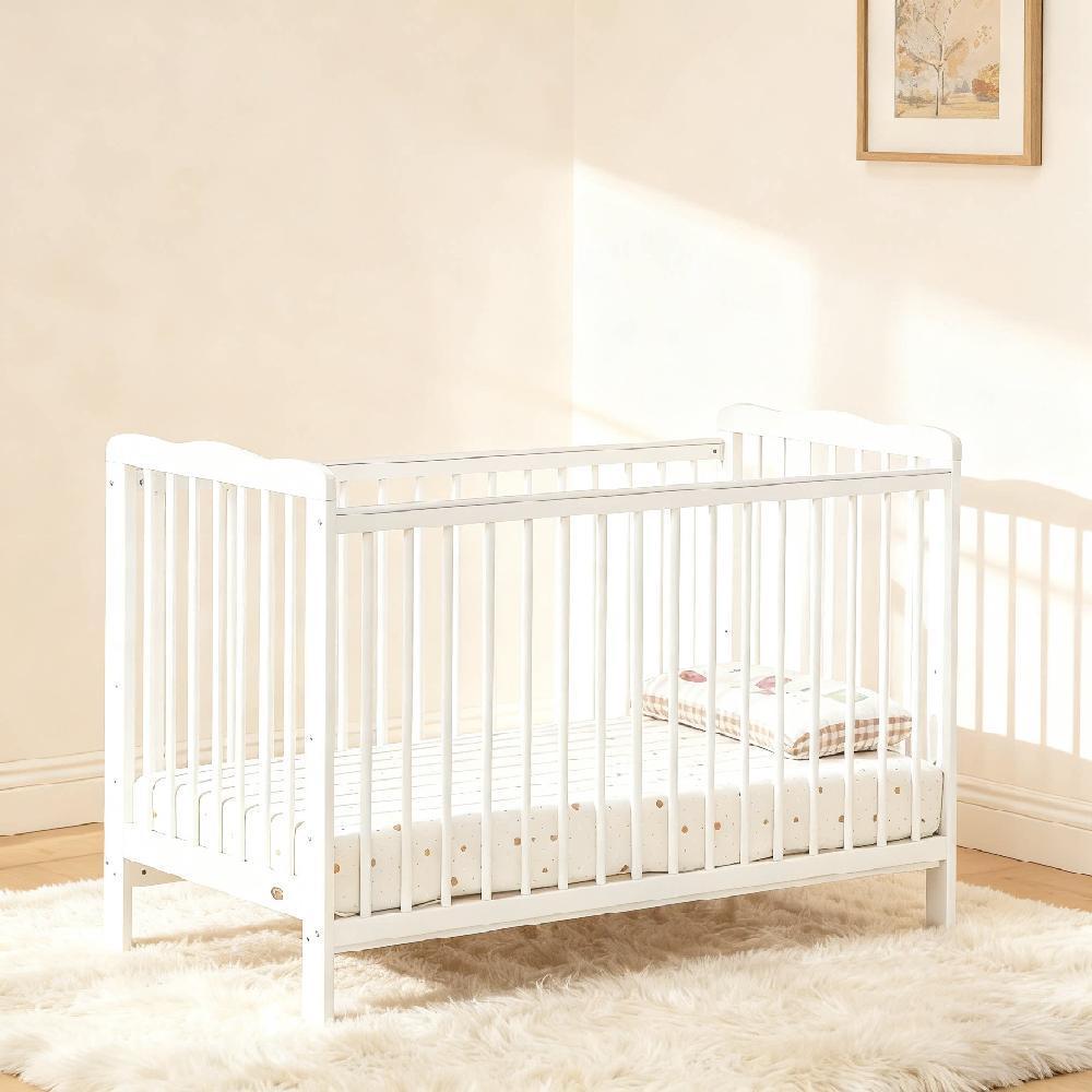 Grey/White Adjustable Height Baby Cot with Waterproof Mattress for Modern Nursery [Plus A Free Gift]
