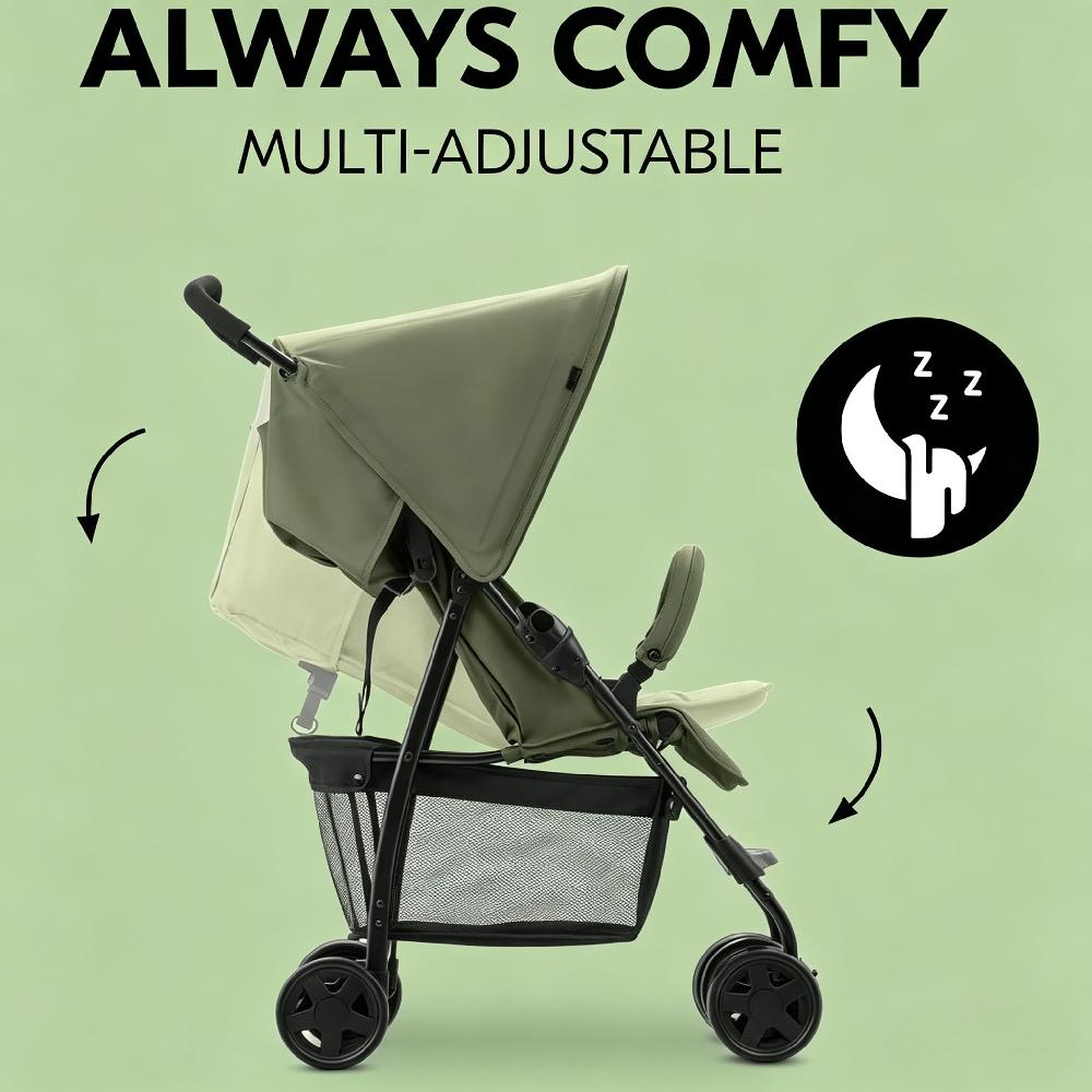 Lightweight Travel Pushchair with Raincover, Compact Fold, Fully Reclining Seat, XL Storage Basket, Suitable from Birth to 15 kg