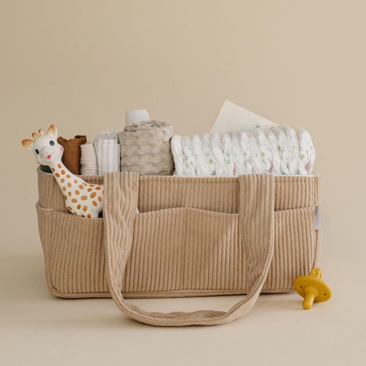 Baby Diaper Caddy Organizer for Changing Table – Stylish Nursery Storage Basket, Newborn Essentials, Baby Shower Gifts and Registry Must-Haves for Boy or Girl, Car Diaper Caddy, Corduroy Mocha