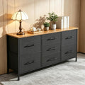 Black 7 Fabric Drawer Chest of Drawers Dresser TV Stand on Castors Metal Frame Wooden Top Storage Organizer Bedroom Living Room