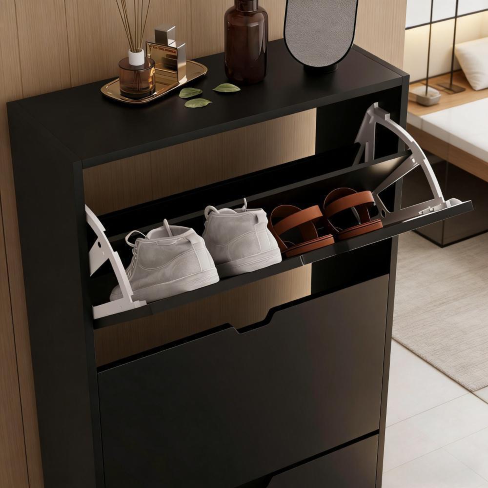 Space Saving 3-Drawer Flip Down Shoe Cabinet for Hallway & Living Room - FSC Certified Eco-Friendly Storage