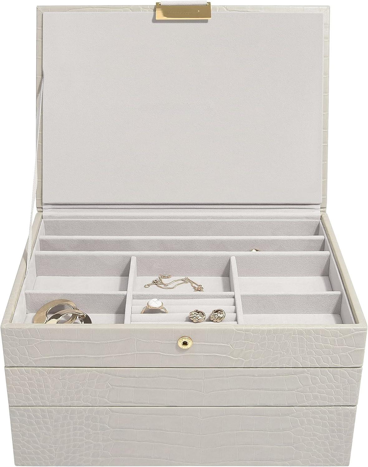Classic Medium Jewelry Box, Portable Travel Jewelry Organizer Case with Removable Compartments, Jewellery Storage Box for Rings Earrings Necklaces Bracelets, Ideal Gift for Women Girls Home Dresser Decor