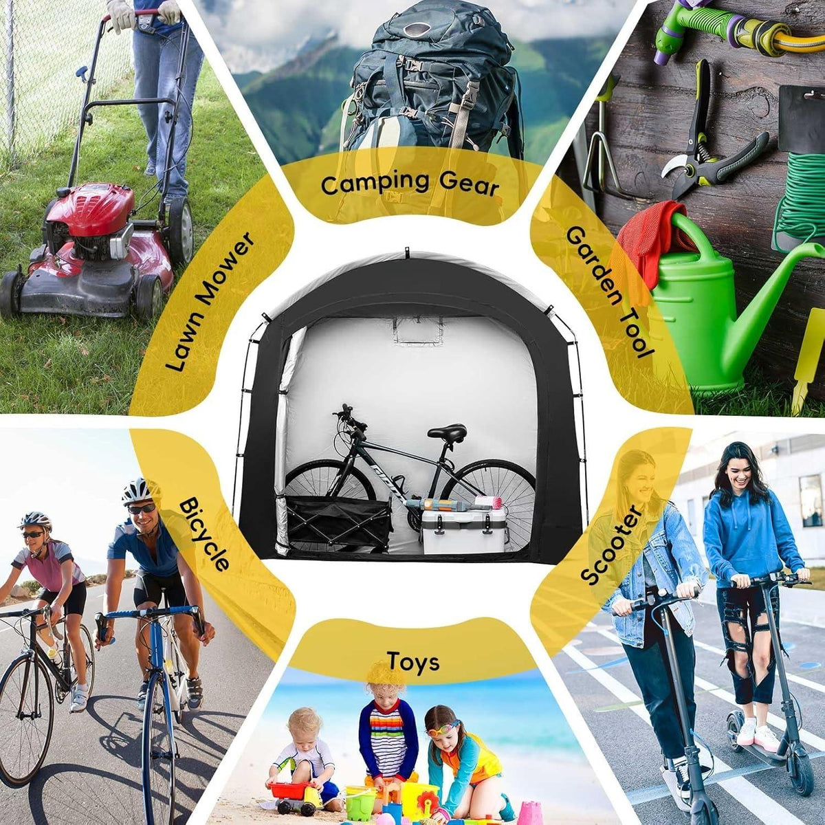 Waterproof & UV-Proof Bike Motorcycle Storage Shelter, Outdoor Steel Frame PE Cover with Zipper Door, Easy Setup