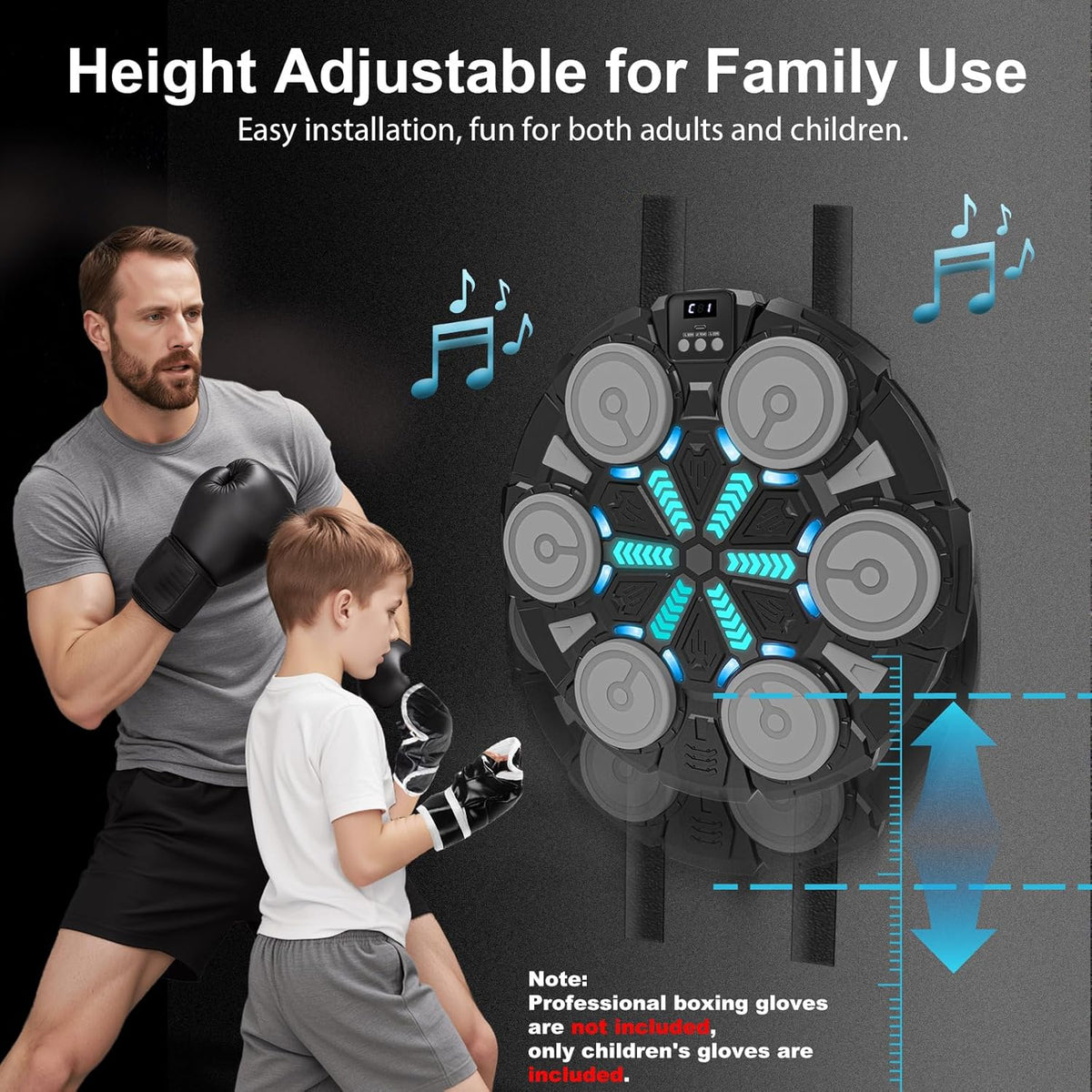 Music Punching Machine for Kids & Adults, Bluetooth Wall-Mounted Boxing Trainer with Gloves, Rhythm Lights, 2-Player Battle Mode, Reaction Training Pad, Home Gym Sport Toy Gift for Boys Girls Teens Ages 3-12+ [Plus A Free Gift]