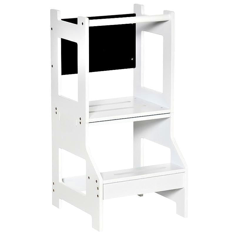 3 in 1 Kids Kitchen Step Stool with Safety Rail, Convertible Toddler Learning Tower with Chalkboard, Anti-Slip Montessori Standing Tower Helper for Kitchen Counter, Bathroom Sink, White