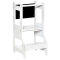 3 in 1 Kids Kitchen Step Stool with Safety Rail, Convertible Toddler Learning Tower with Chalkboard, Anti-Slip Montessori Standing Tower Helper for Kitchen Counter, Bathroom Sink, White