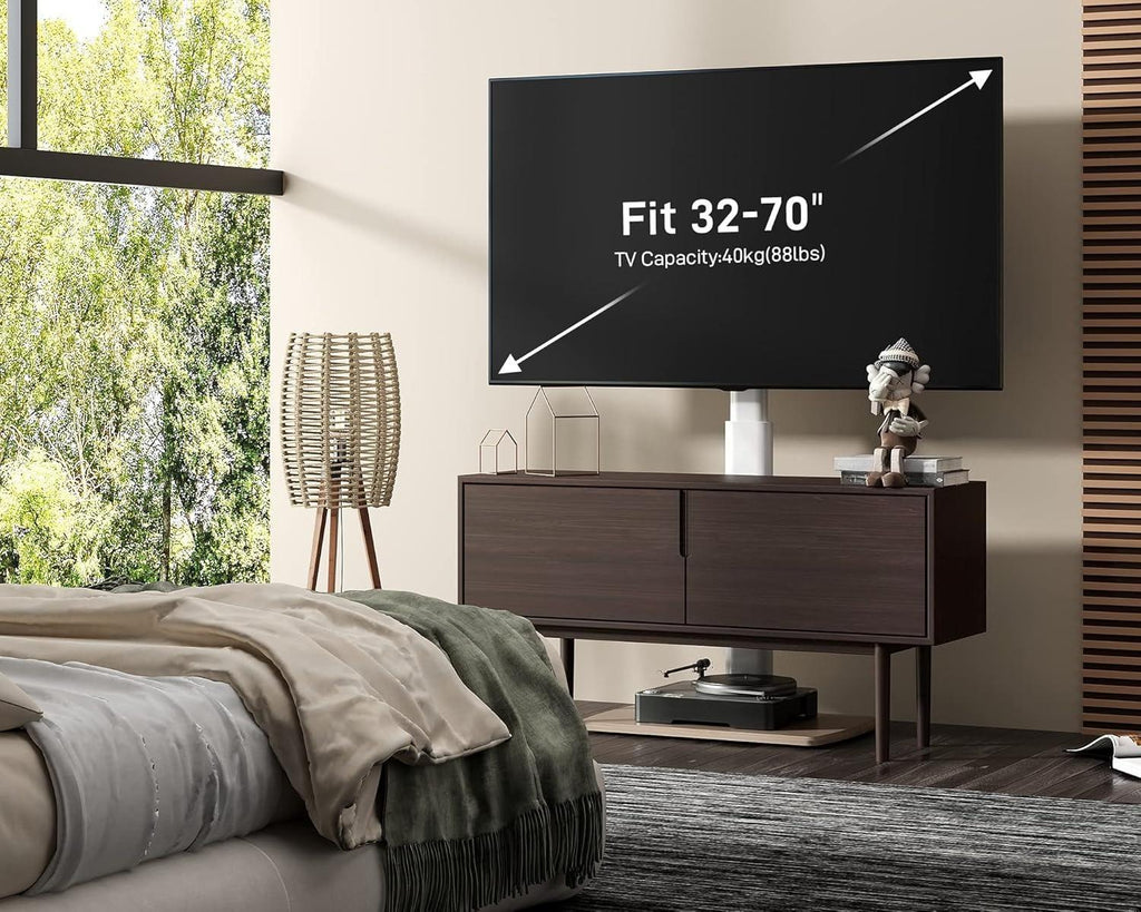 TV Stand – Floor Stand with 20mm Wood Base, 60° Swivel & 6 Height Adjustment, for 32-70 Inch TVs, Max. VESA 600x400mm, Holds 40kg, Slim Design for Corner Use