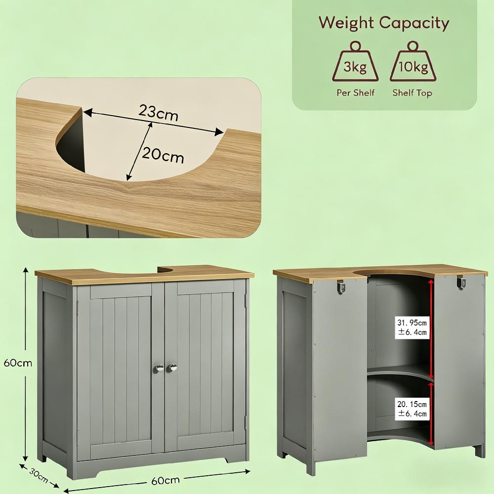Floor Standing Bathroom Sink Cabinet with Storage | Grey Oak Under Basin Vanity Unit, Modern Cupboard [Plus A Free Gift]
