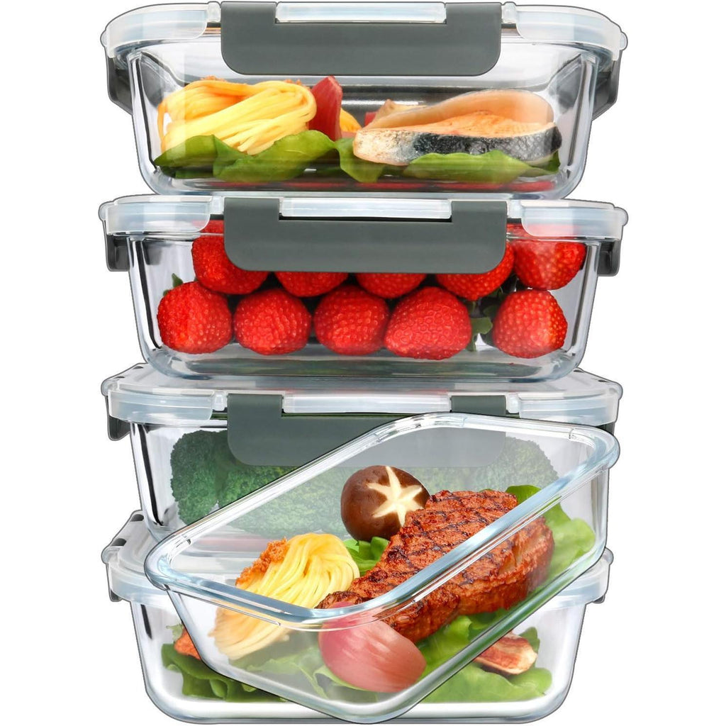 Glass Meal Prep Containers with Lids 1040ml Airtight Glass Food Storage Containers, Set of 5