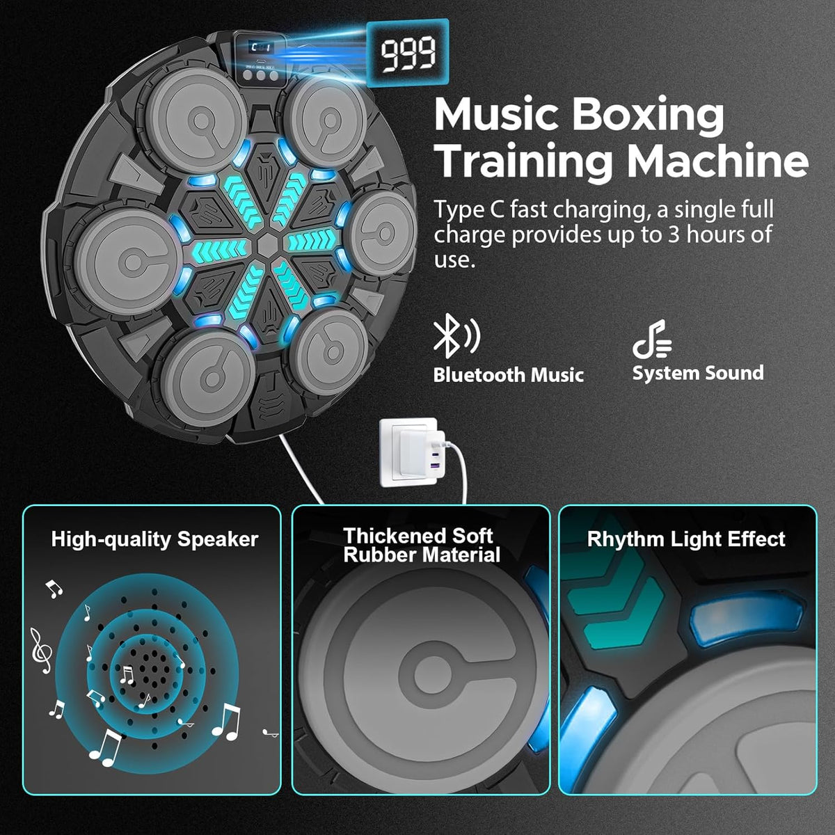 Music Punching Machine for Kids & Adults, Bluetooth Wall-Mounted Boxing Trainer with Gloves, Rhythm Lights, 2-Player Battle Mode, Reaction Training Pad, Home Gym Sport Toy Gift for Boys Girls Teens Ages 3-12+ [Plus A Free Gift]