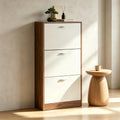 Slim Wooden Shoe Cabinet with 3 Pull-Down Drawers, Dustproof Entryway Storage Organiser, Space-Saving Tall Unit for Hallway and Corridor [Plus A Free Gift]