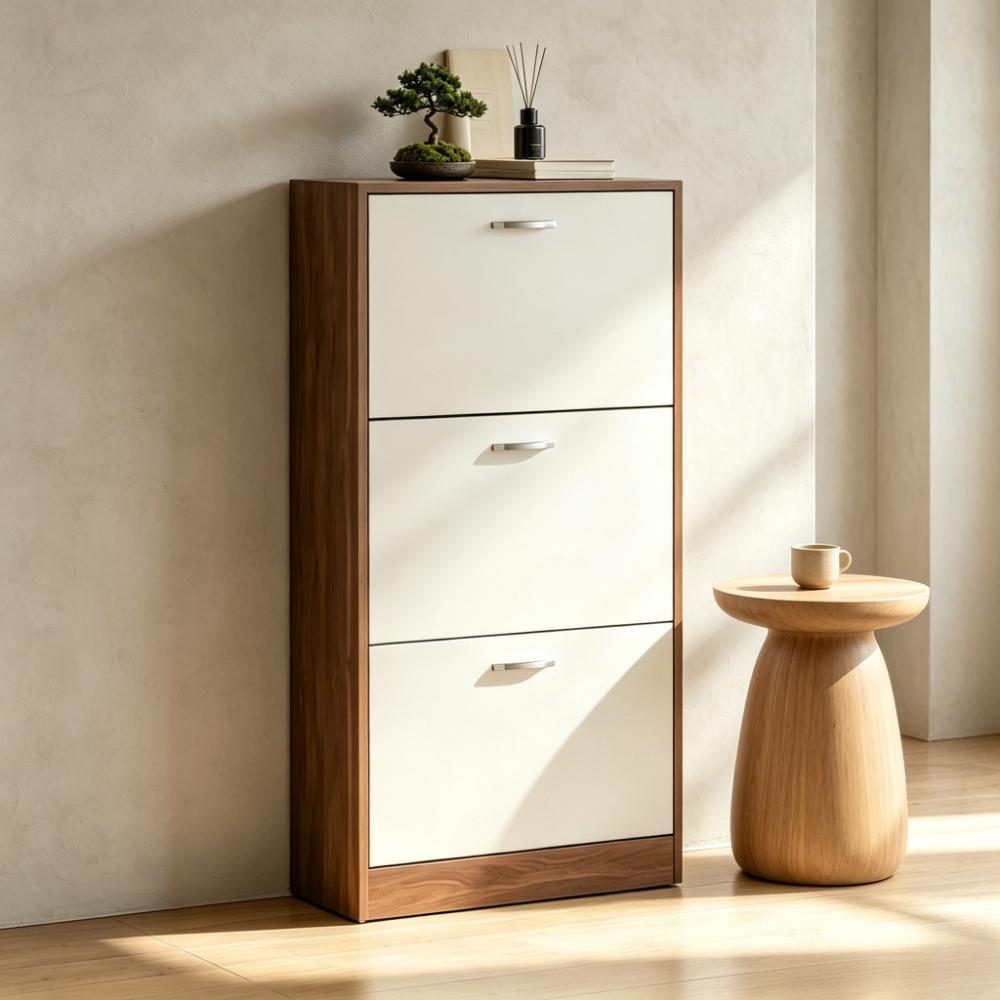 Slim Wooden Shoe Cabinet with 3 Pull-Down Drawers, Dustproof Entryway Storage Organiser, Space-Saving Tall Unit for Hallway and Corridor [Plus A Free Gift]