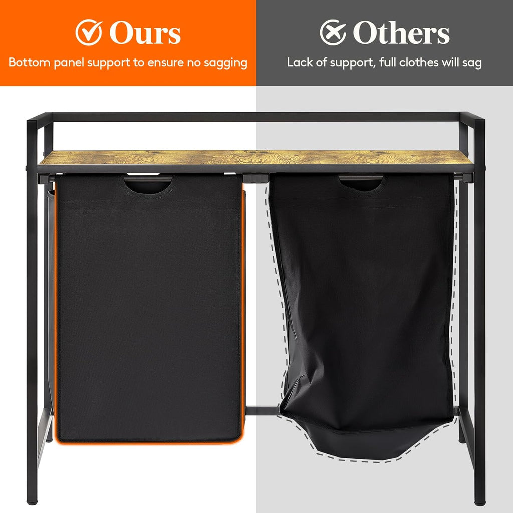 【NS】Laundry Hamper 2 Sections, 95 L Laundry Basket with Shelf and Double Pull-Out Removable Bags, Laundry Sorter for Laundry Room Bedroom Bathroom Dorm, Black