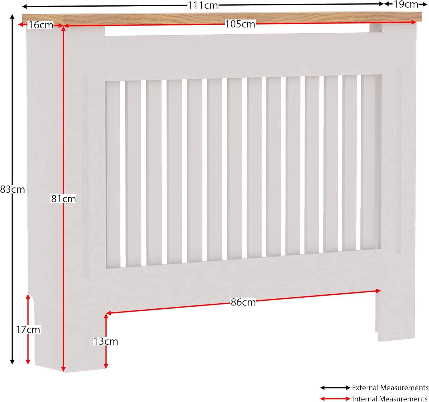 【NS】White MDF Radiator Cover with Wood Shelf – Modern Slatted Grill Design, Small Size (H: 83.3 / W: 78 / D: 19 cm) [Plus A Free Gift]