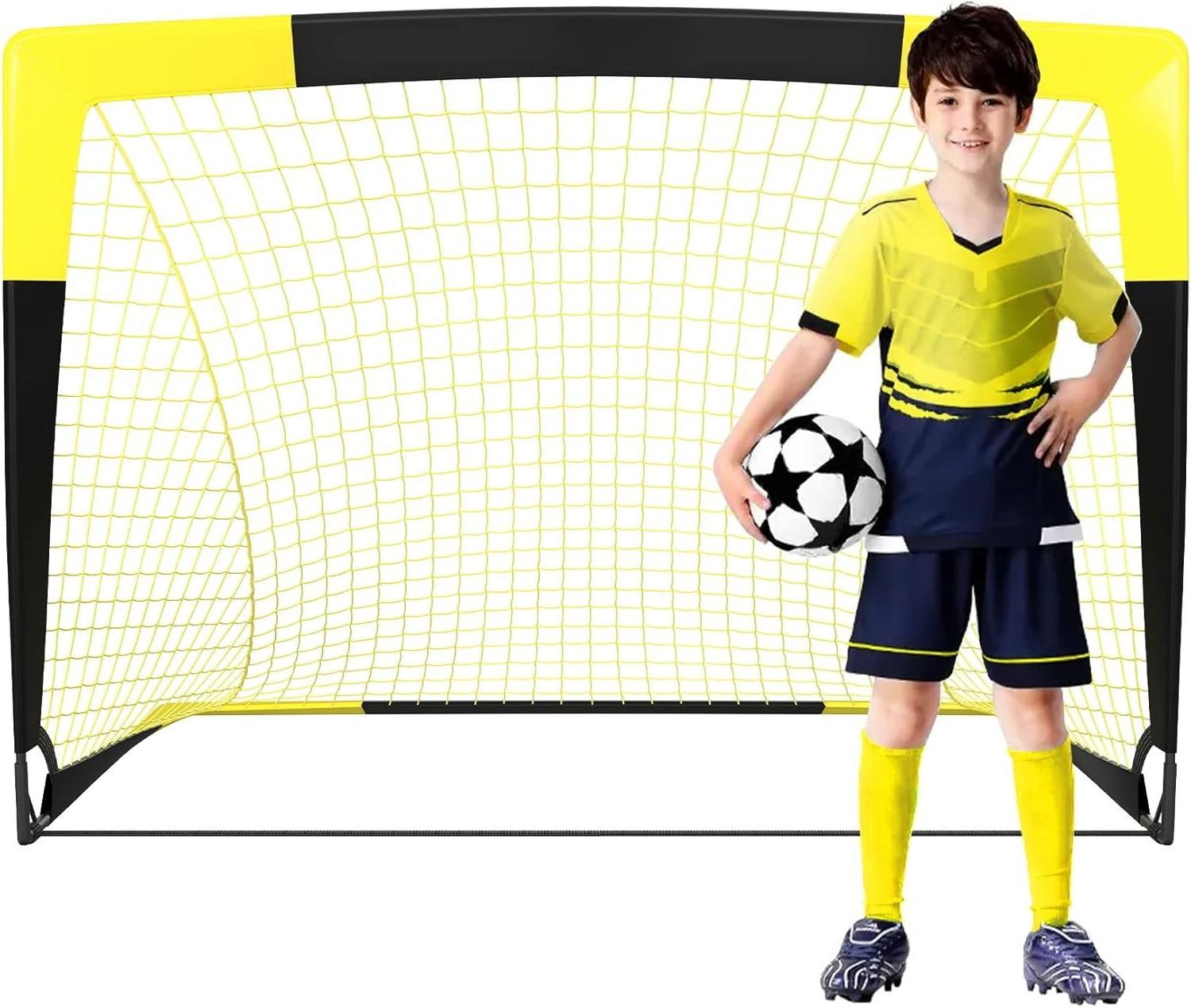 Pop Up Football Goal – Portable & Foldable Soccer Net for Outdoor Training, Backyard, Garden – Lightweight Football Post for Kids & Adults [Plus A Free Gift]