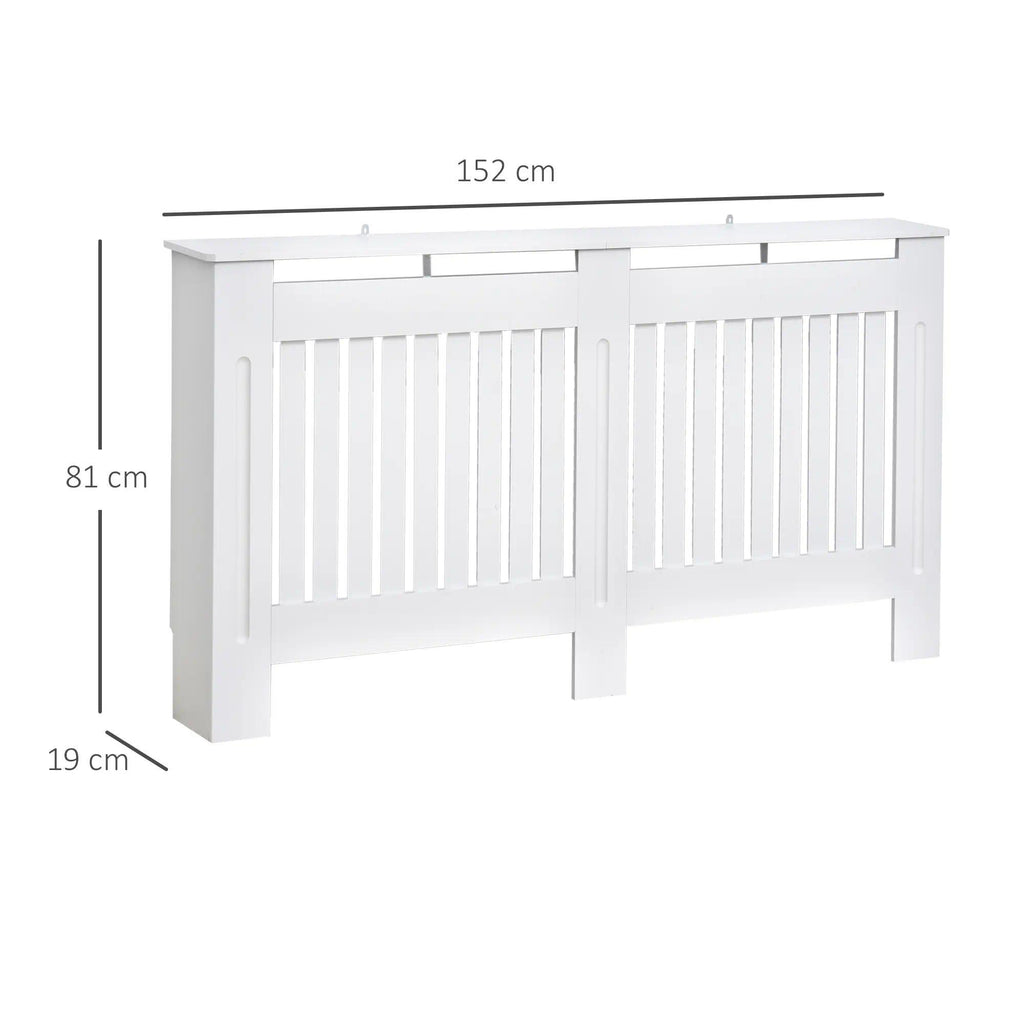 White Slatted Radiator Cover Cabinet – MDF Lined Grill, 152x19x81cm, Painted Finish for Living Room Hallway [Plus A Free Gift]