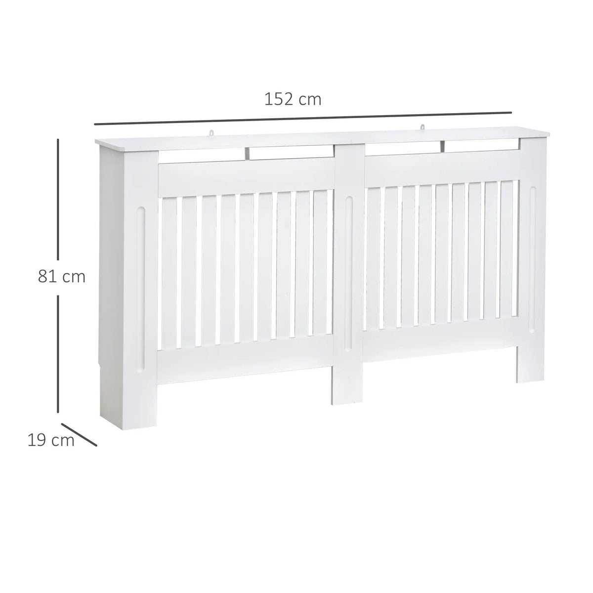 White Slatted Radiator Cover Cabinet – MDF Lined Grill, 152x19x81cm, Painted Finish for Living Room Hallway [Plus A Free Gift]