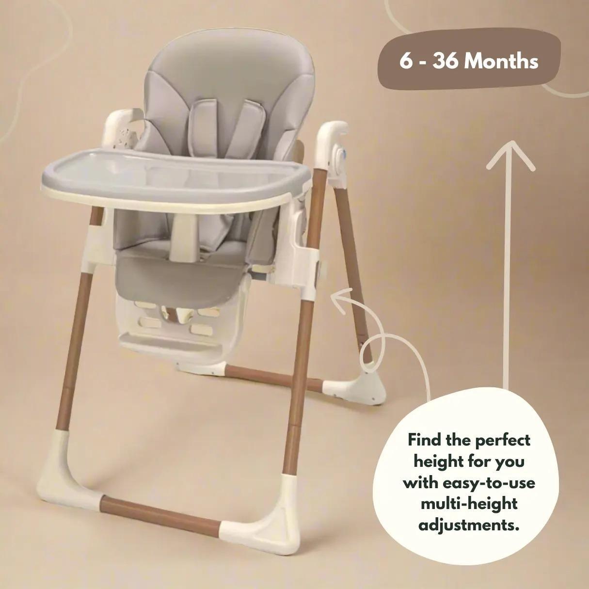 Foldable Baby High Chair, Multi Adjustable Height & Recline Highchair for Mealtimes, Slim Space Saving Frame, Detachable Washable Seat Cover, Safe Feeding Chair for Babies & Toddlers Up To 15kg