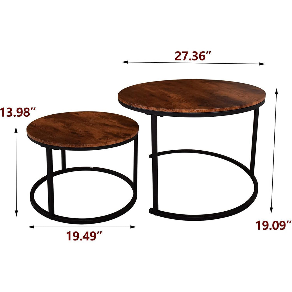 Ultimate Round Coffee Table Nesting Set - Modern Wood & Metal Side Tables for Living Room, Rustic Brown & Black Accent Tables round  dining  tables