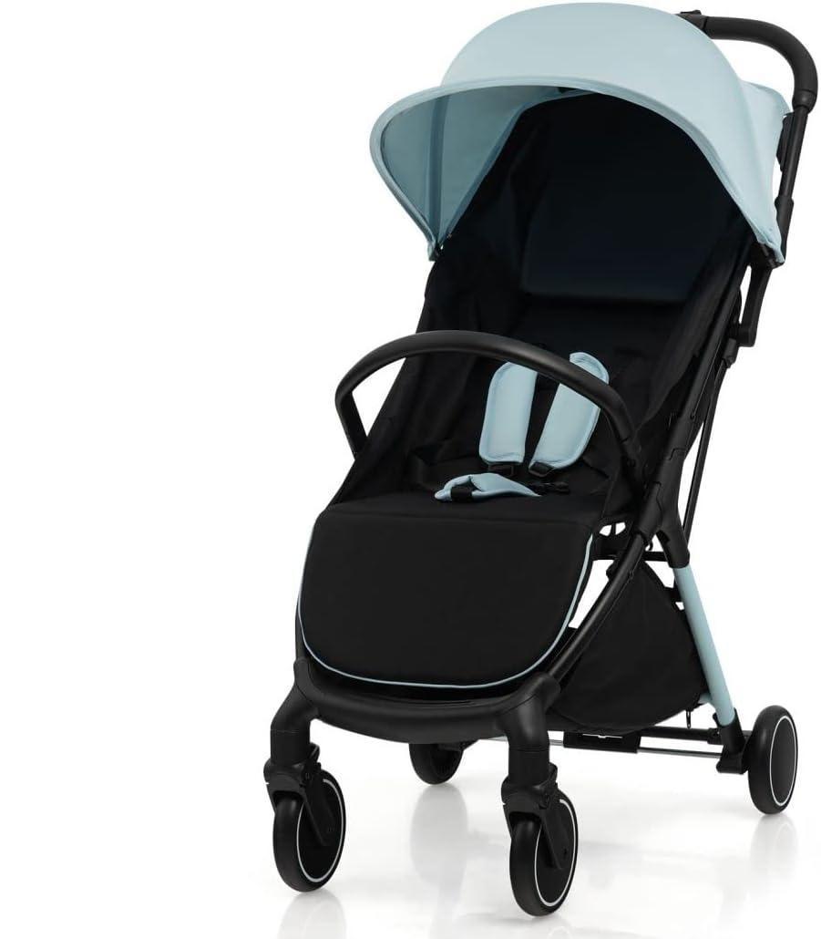 Lightweight Portable Baby Stroller, One-Hand Fold Travel Pushchair with Washable Seat Cover, 5-Point Safety Harness, Adjustable Canopy & Backrest & Footrest, Anti-Slip Brake Travel Buggy for Newborns 0–3 Years