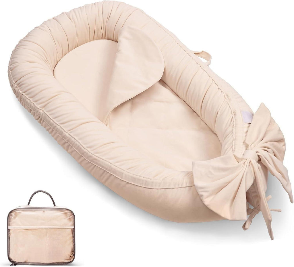 Portable Newborn Bassinet Cot – Soft Breathable Baby Nest Sleeper for Travel & Home, Baby Essentials for Infant 0-12 Months (Cream) [Plus A Free Gift]