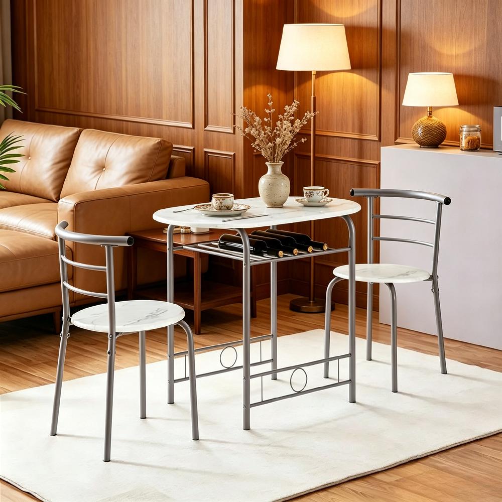 Breakfast Bar Table and Chair Set, 80x53x75.5cm Compact Kitchen Dining Set with Storage Shelf, Space-Saving Furniture for Apartments & Dorm Rooms [Plus A Free Gift]