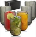 410ml Ribbed Highball Glasses Tall Hi Ball Glassware for Water Gin Juice Cocktail Ideal for Home Restaurant Events & Parties Dishwasher Safe