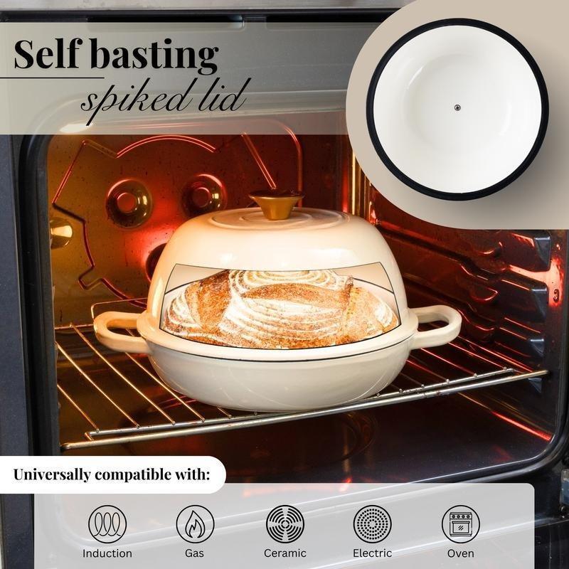 Enameled Cast Iron Bread Pot with Lid, Premium Dutch Oven for Home Baking, Even Heat Retention & Steam Circulation, Rust-Proof Scratch-Resistant, Ideal for Bread Roasting Stewing, Oven Safe Cookware