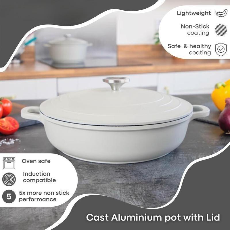 Aluminium Non Stick Casserole Dish with LidOven Proof Dutch Oven, Induction Safe Stockpot, Heat Resistant Cookware for Home Kitchen