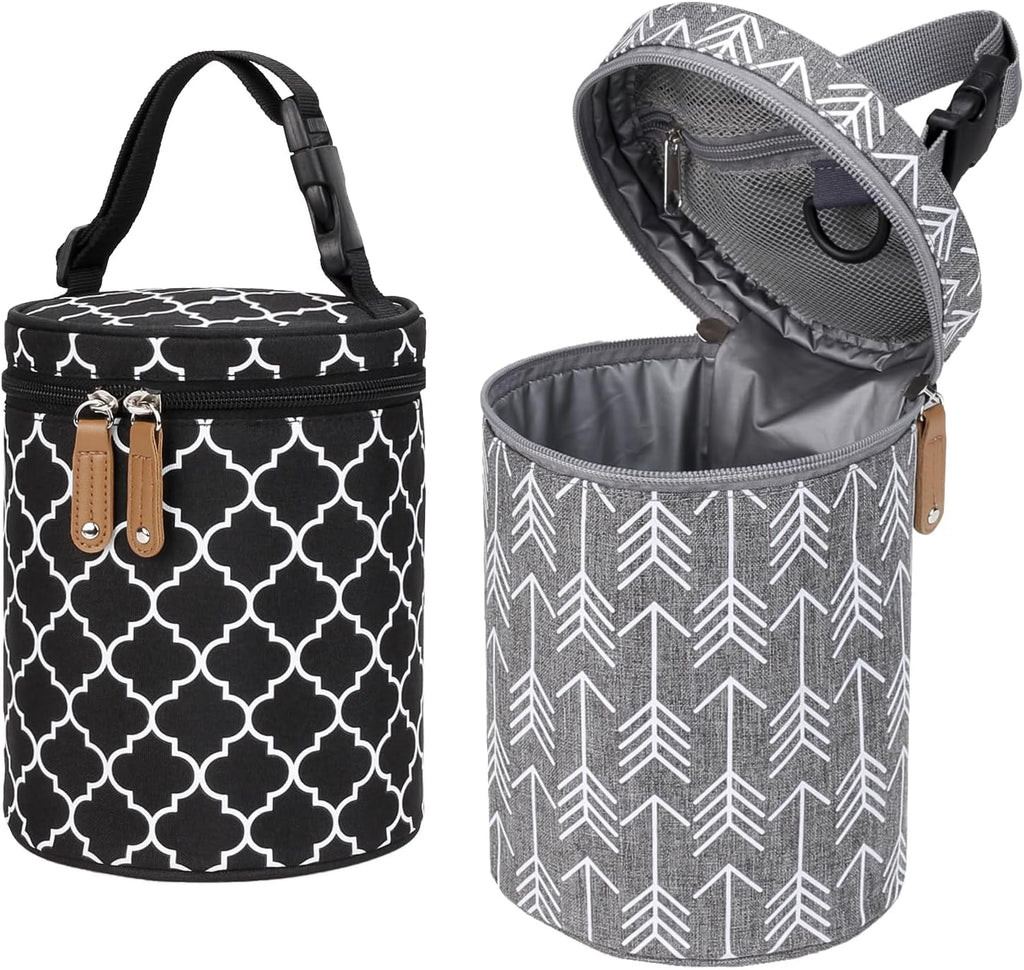 Insulated Baby Bottle Thermal Bag, Portable Breast Milk Cooler Bag Fits 4 Baby Bottles with Ice Pack & Shoulder Strap, Tote Storage Bag Portable Milk Bottle Holder & Carrier (Black & Grey)