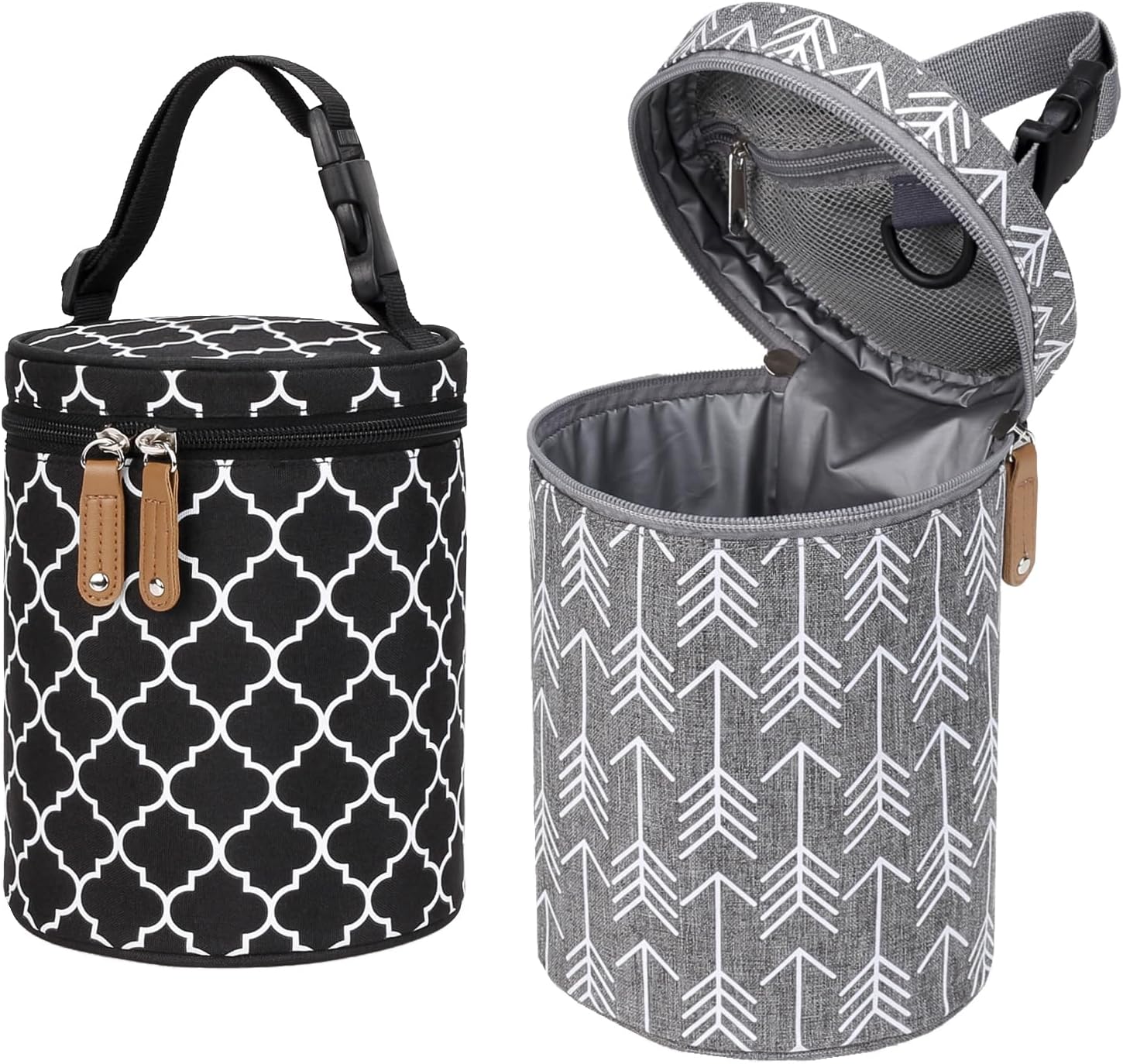 Insulated Baby Bottle Thermal Bag, Portable Breast Milk Cooler Bag Fits 4 Baby Bottles with Ice Pack & Shoulder Strap, Tote Storage Bag Portable Milk Bottle Holder & Carrier (Black & Grey)