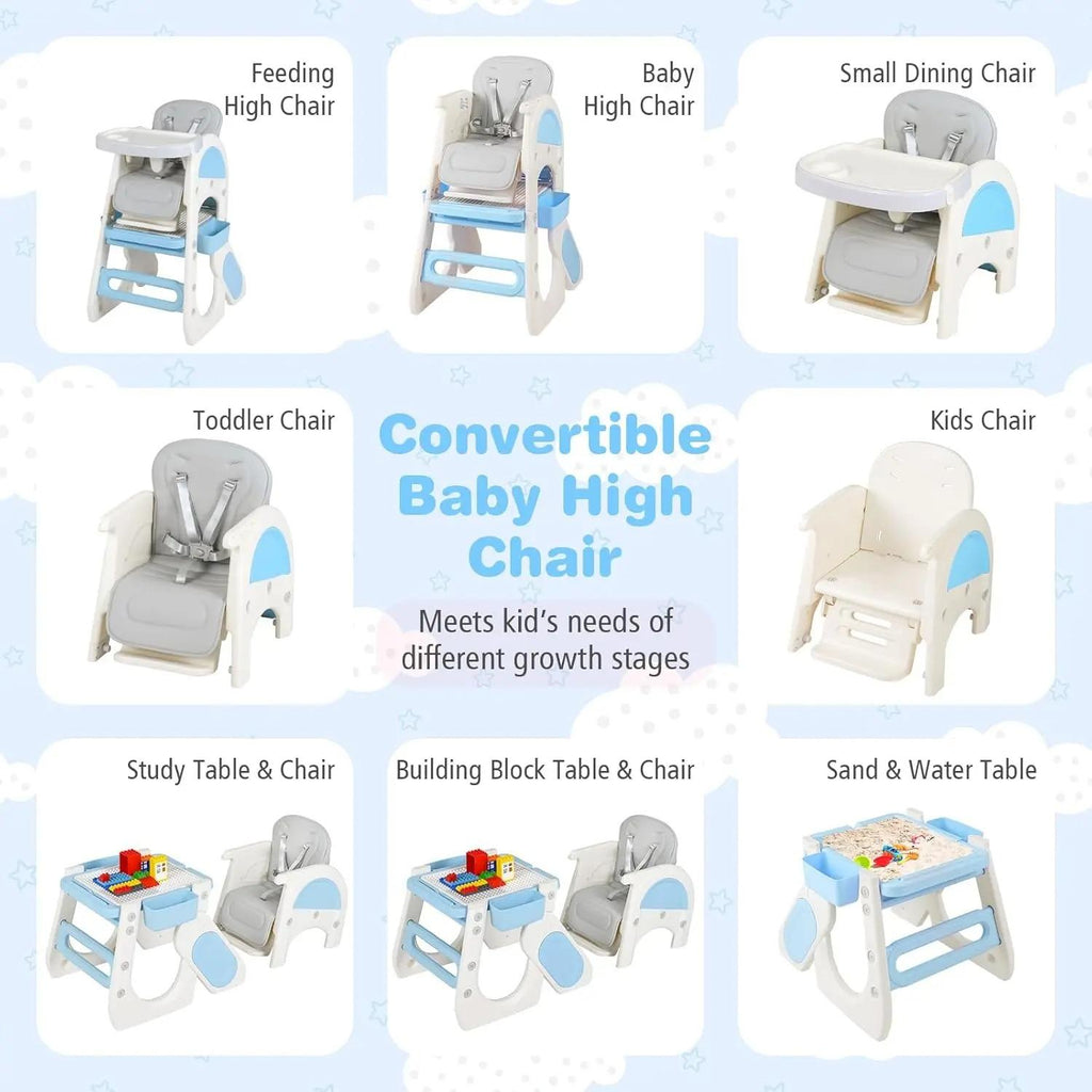 8‑in‑1 Convertible Baby High Chair, High Chairs for Babies and Toddlers with Adjustable Backrest, Removable Double Tray, Storage Boxes & 5‑Point Safety Harness, Toddler Table Chair Set for Feeding