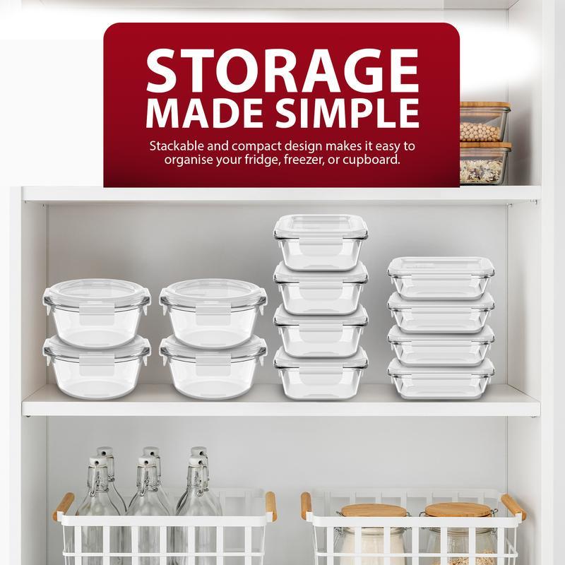 12 Pack Glass Food Storage Containers with Airtight & Leakproof Lids, Meal Prep Containers, BPA Free Food Grade Material, Microwave, Freezer & Dishwasher Safe for Home Kitchen