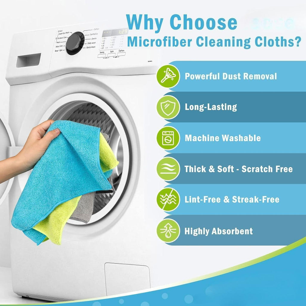 Microfibre Cleaning Cloths Pack of 50, Multifunctional Reusable Cleaning Towels, Lint Free Streak Free Washable Cloth Duster for House, Kitchen, Car, Motorbike, Windows 30 x 30 cm