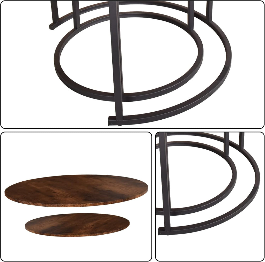 Ultimate Round Coffee Table Nesting Set - Modern Wood & Metal Side Tables for Living Room, Rustic Brown & Black Accent Tables round  dining  tables