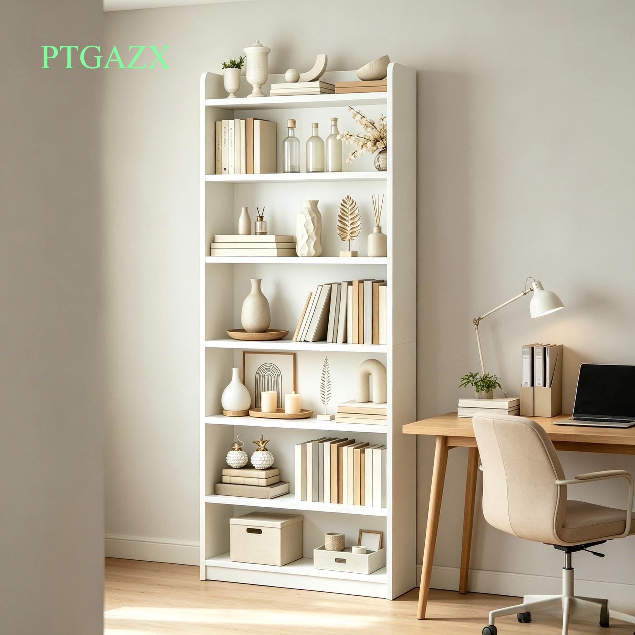 `Modern Tall Slim Open Bookcase, Freestanding Display Storage Shelf with Adjustable Shelves & Anti‑Tip Wall Anchor, Multi‑Purpose Unit for Books, Plants & Home Decor, Bedroom Living Room Office Study`