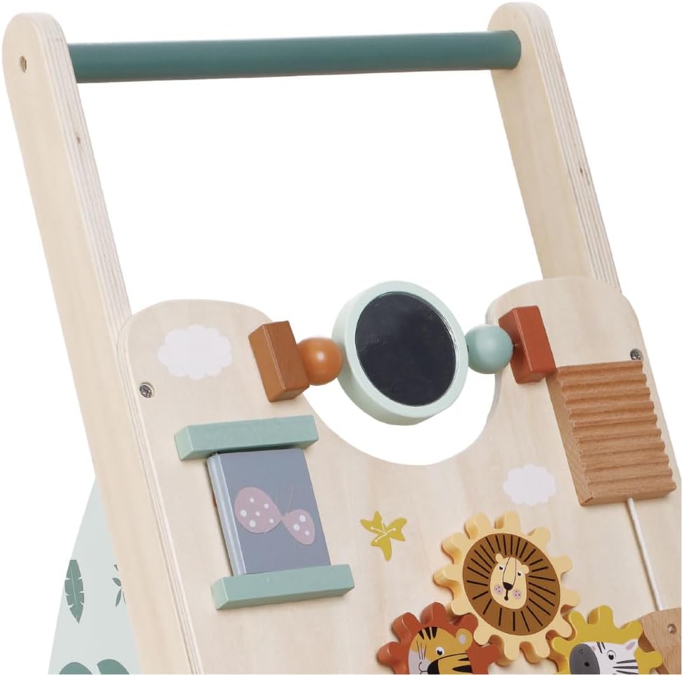 Wooden Baby Push‑Along Activity Walker, Toddler Learning Walker with Multi‑Sensory Early Developmental Toys, Ideal for Boys and Girls, 18 Months+