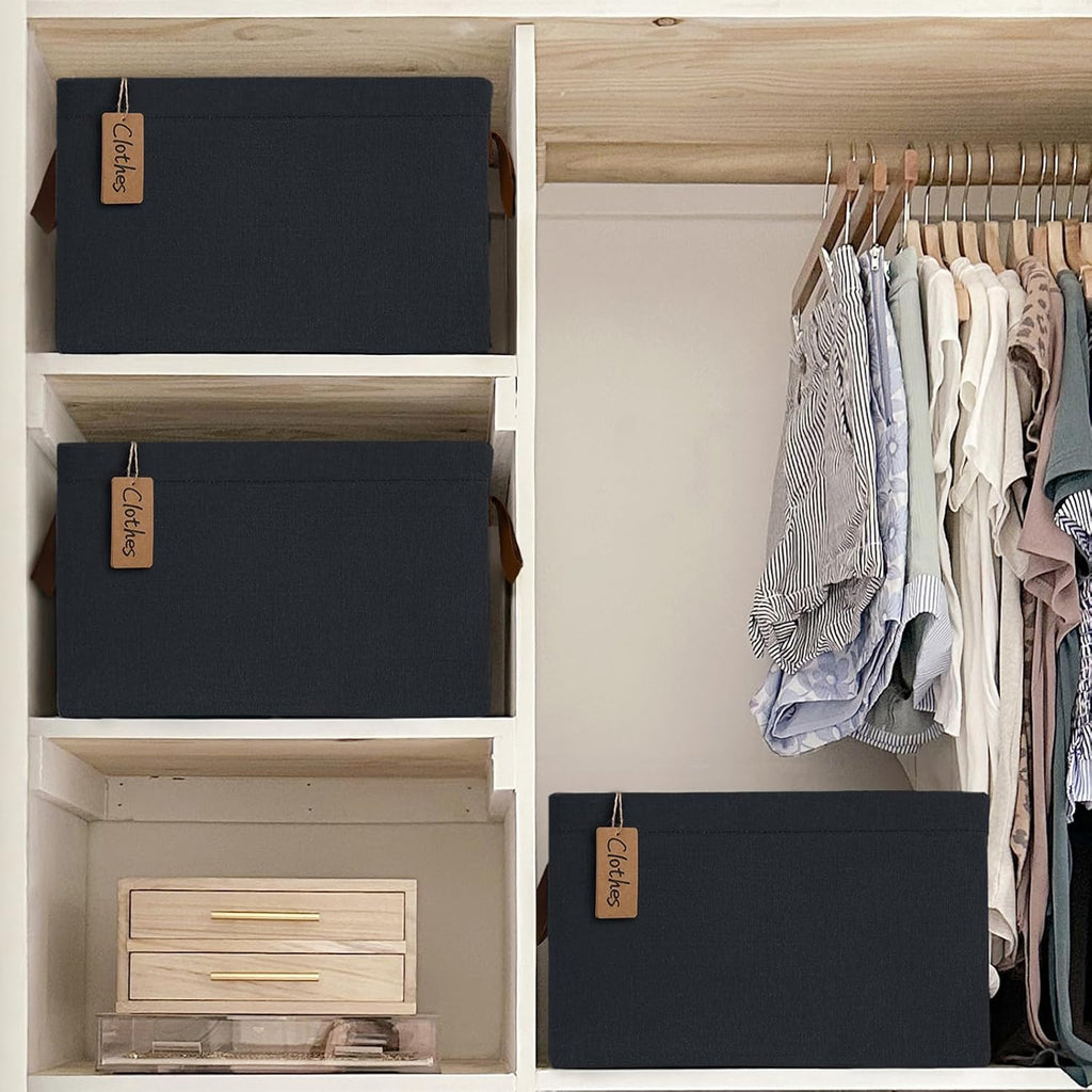 Storage Baskets, Storage Boxes for Shelves, Closet Organizers, Baskets for Shelves, Large Foldable Wardrobe Fabric Boxes, 43 x 28 x 25 cm, Beige, 2-Pack