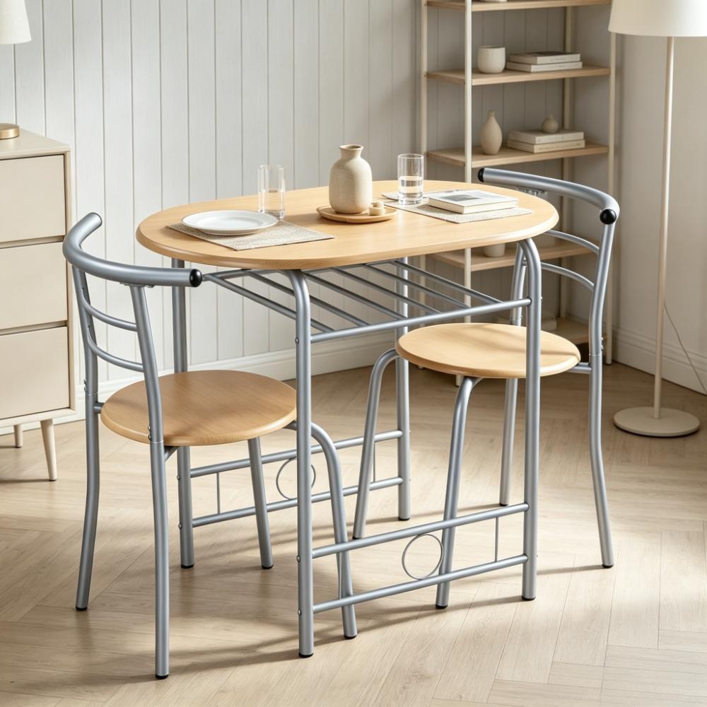 Compact Breakfast Bar Table and Chair Set 80x53x75.5cm, Kitchen Dining Unit with Storage Shelf, Space-Saving Furniture for Small Apartments, Dorm Rooms, and Studio Kitchens [Plus A Free Gift]