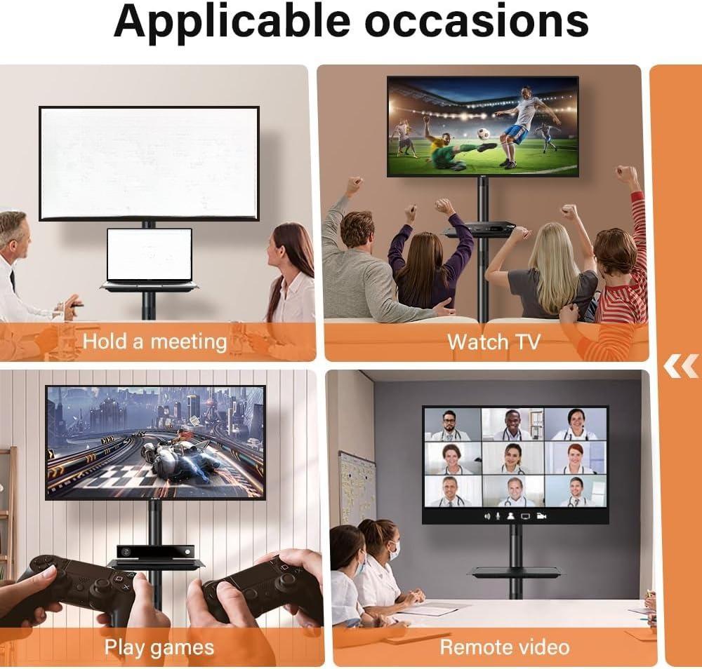 Height Adjustable Mobile TV Cart for 23-60 Inch Flat/Curved TVs - VESA 400x400 Max, Holds 40KG