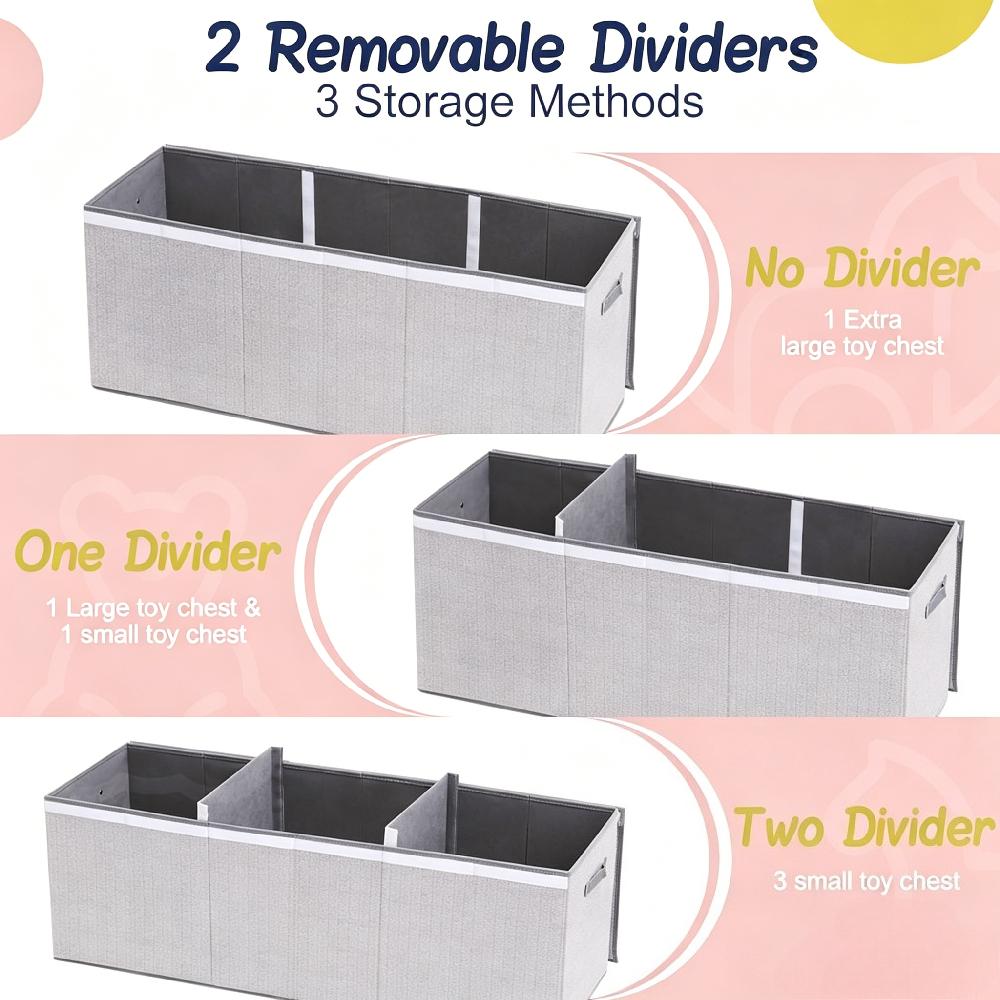 147L Large Foldable Toy Storage Box for Kids, Flip-Top Lid Organiser Chest for Clothes and Toys, Grey Storage Container for Bedroom Playroom Kindergarten [Plus A Free Gift]