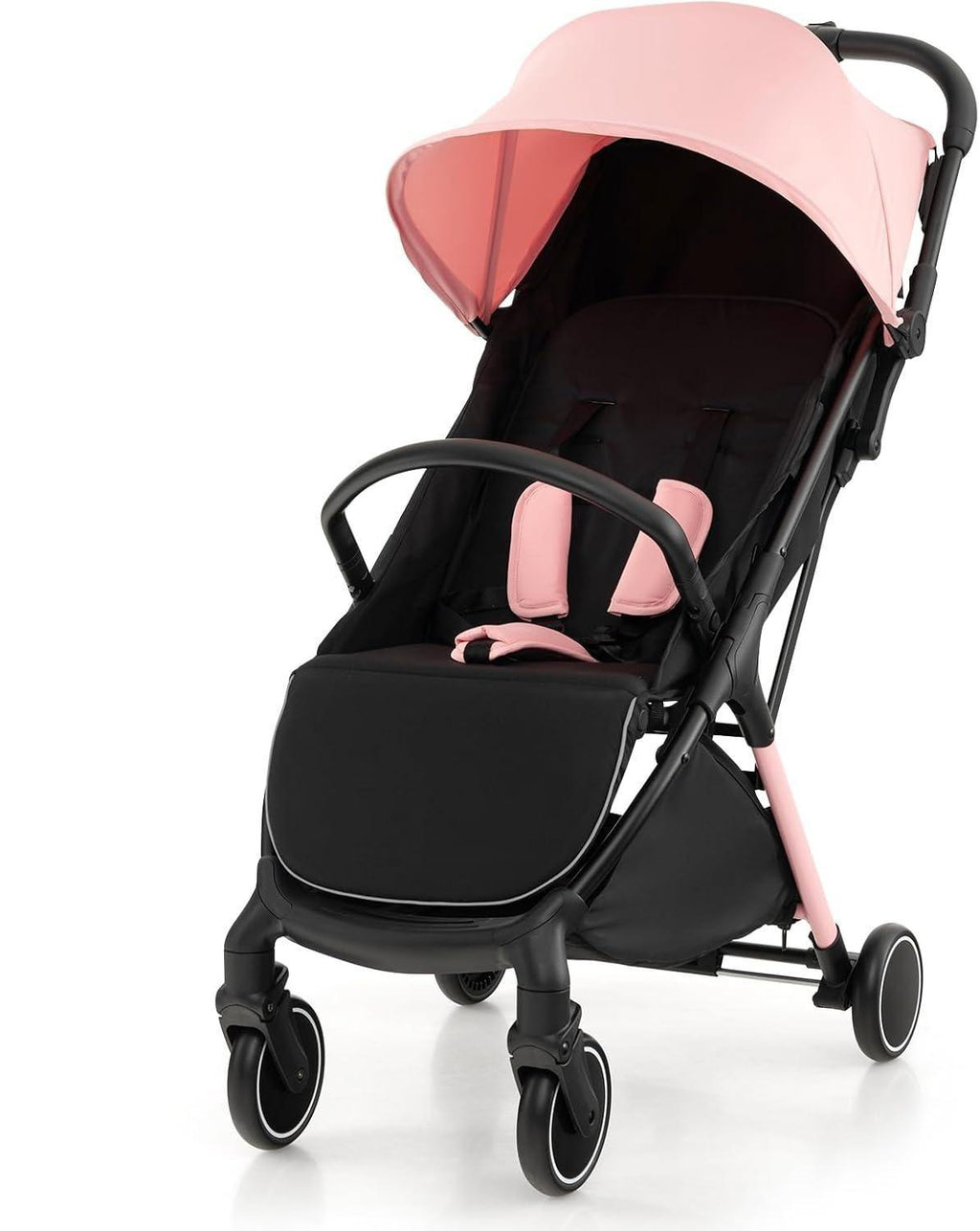 Lightweight Portable Baby Stroller, One-Hand Fold Travel Pushchair with Washable Seat Cover, 5-Point Safety Harness, Adjustable Canopy & Backrest & Footrest, Anti-Slip Brake Travel Buggy for Newborns 0–3 Years