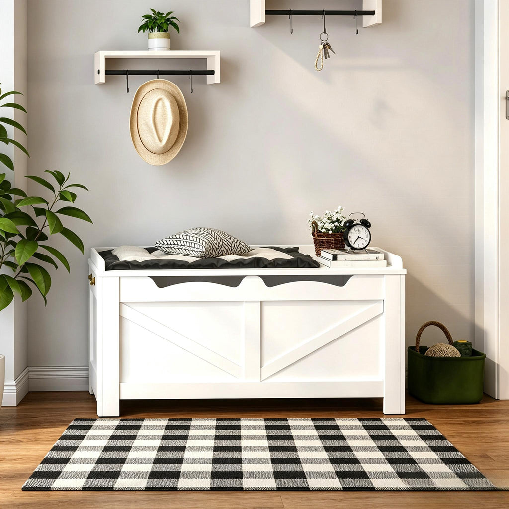 Extra‑Large Lift‑Top Storage Ottoman Bench, Wooden Storage Chest Trunk with Safety Hinges, Multifunctional Shoe Bench Cabinet for Entryway Bedroom Living Room Hallway
