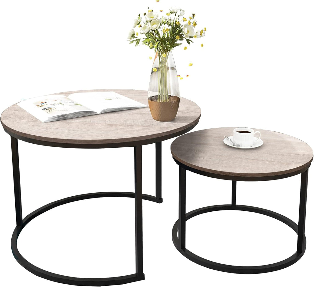 Ultimate Round Coffee Table Nesting Set - Modern Wood & Metal Side Tables for Living Room, Rustic Brown & Black Accent Tables round  dining  tables