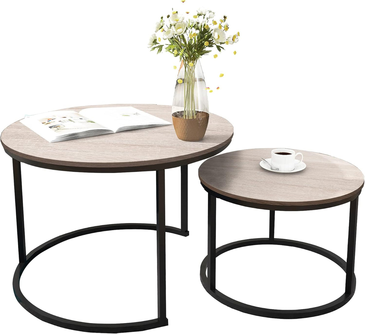 Ultimate Round Coffee Table Nesting Set - Modern Wood & Metal Side Tables for Living Room, Rustic Brown & Black Accent Tables round  dining  tables