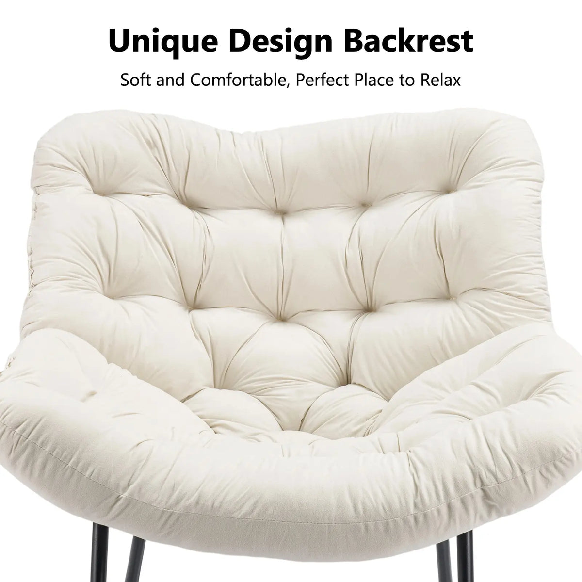 CROWNSHOP Chairs Oversized Rattan Egg Rocking Chair – Outdoor Wicker Chair with Metal Frame, Large Cushioned Seat for Garden & Patio