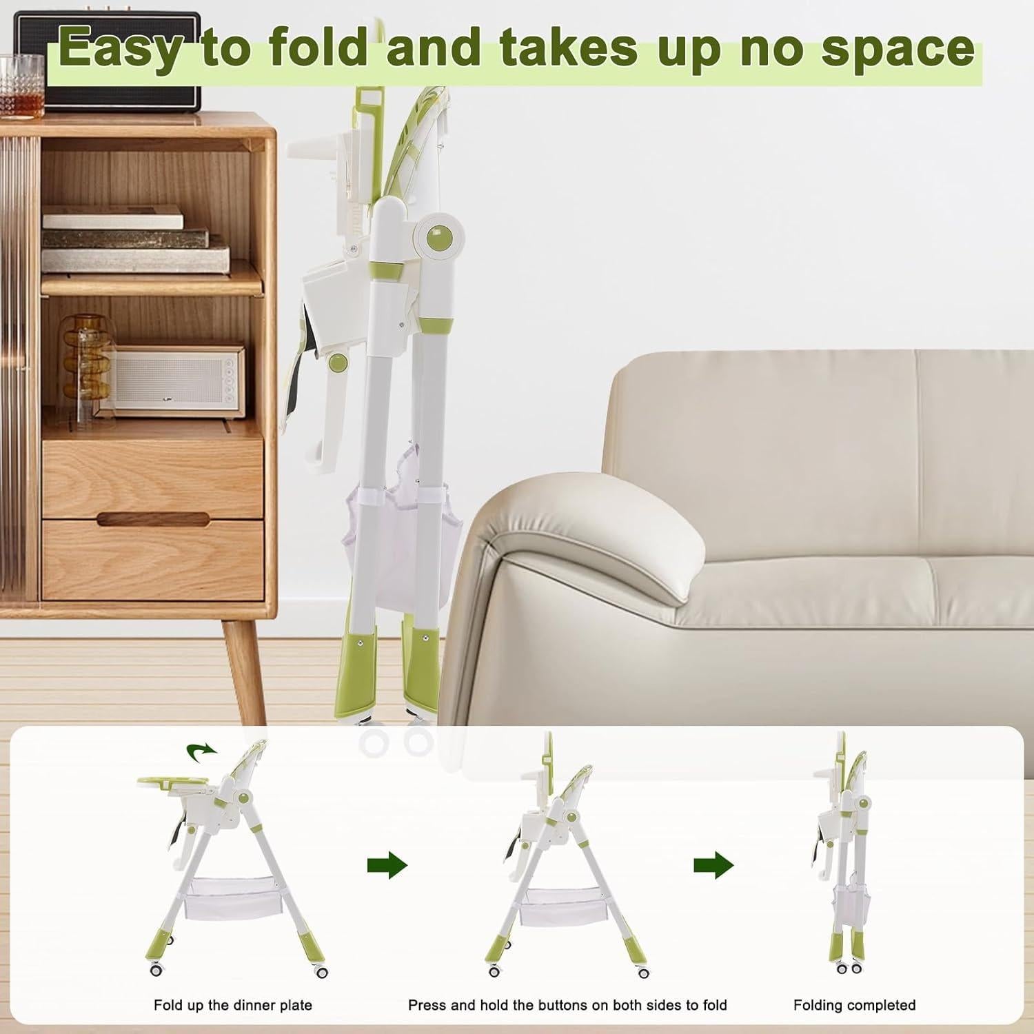 Adjustable Luxury Foldable Highchair - 5-Position Height, 3 Recline & Easy-Clean Tray | Grow-with-Me Baby Chair from 6 Months to 3 Years [Plus A Free Gift]
