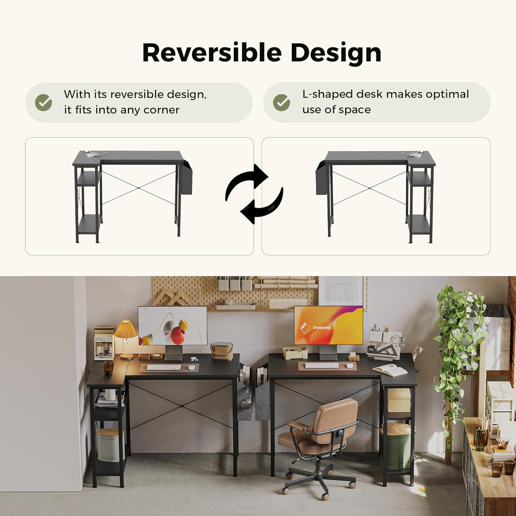 L Shaped Desk, 100 cm Corner Gaming Desk for Home Office, Computer Desk Sturdy Writing Workstation for Small Space, Easy to Assemble, Black