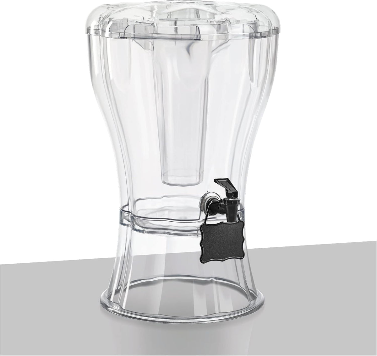 3.5 Gallon Plastic Beverage Dispenser, Clear Drink Dispenser with Ice Core, Stand, Spigot & Bonus Chalkboard Tag, Large Punch Dispenser for Parties, BBQ, Camping, Buffet, Home & Commercial Use